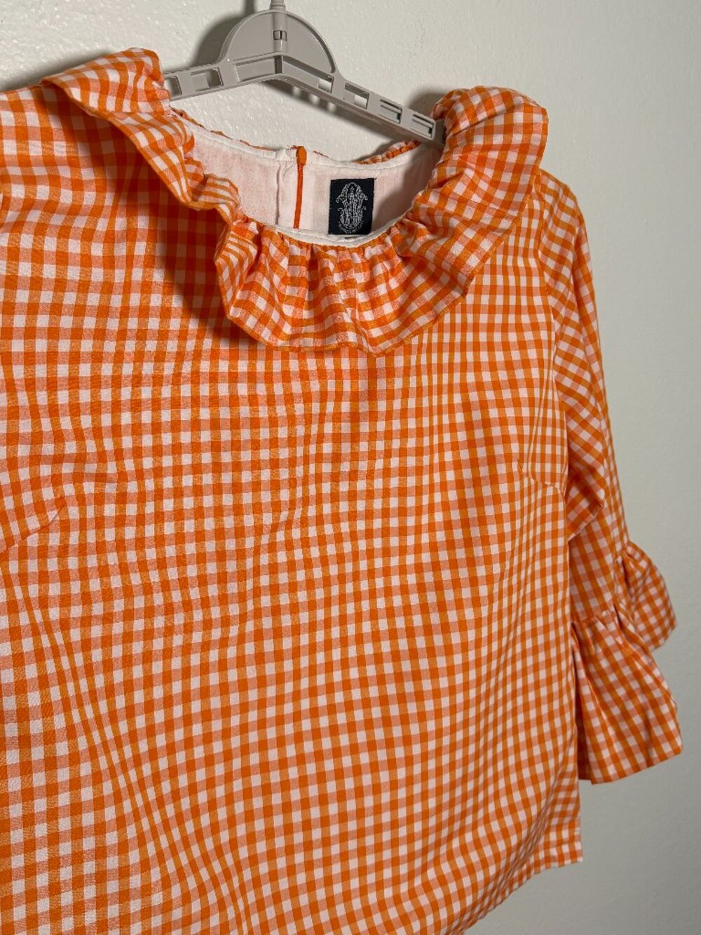 Elizabeth Wilson Orange and White Checkered Blouse Size XXL